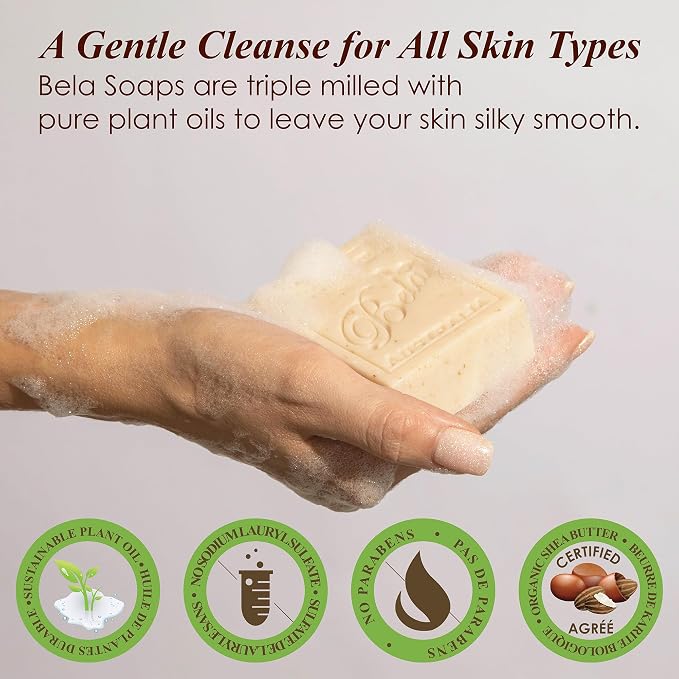 BELA Oatmeal Soap with Milk and Bran 3.3 OZ, Long Lasting French Triple Milled - Image 3