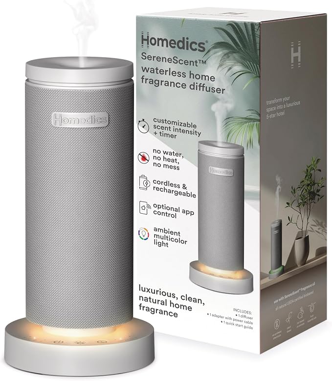 Homedics SereneScent Mini Fabric Rechargeable Waterless Diffuser, Cordless by Homedics
