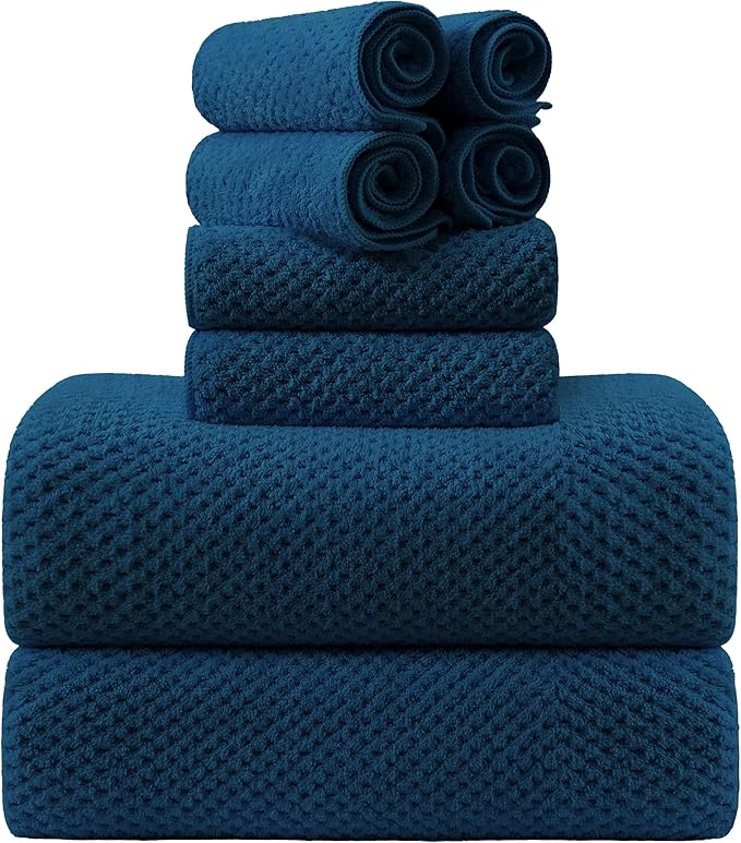 8-Piece Navy Bath Towel Set, 2 Extra Large Bath Towel Sheets, 2 Hand Towels and by Smuge