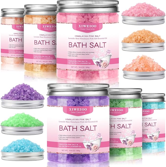 6 Pack Bath Salt KIT for Soaking Himalayan Pink Salt Lavender Orange Rose Pink by XIWEIOOFOOTSOAK