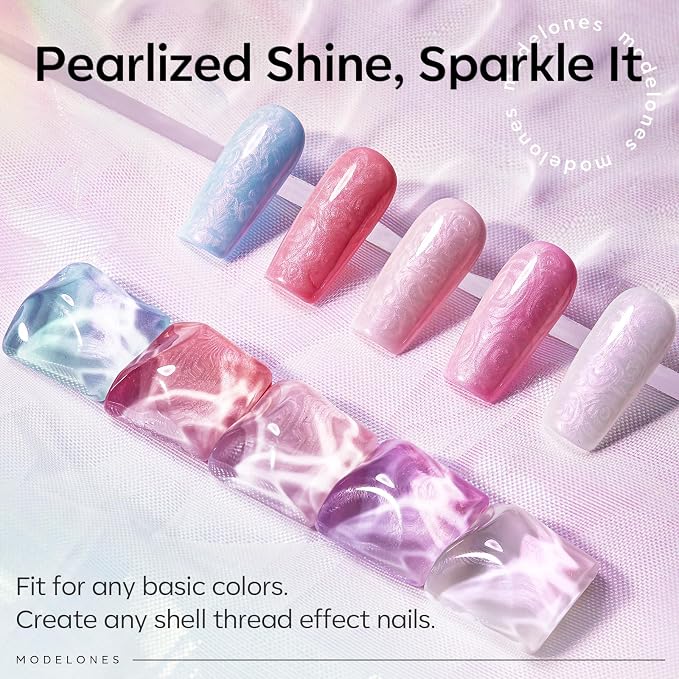 modelones Pearl Gel Nail Polish Top Coat, 2-in-one Clear Pearlescent Glitter - Image 3
