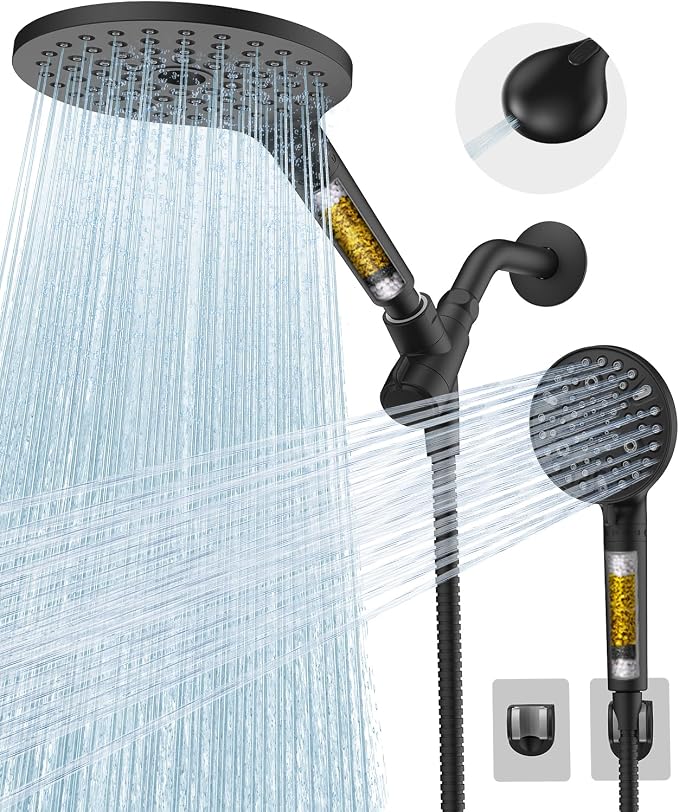 Dual Filtered Shower Heads Combo, High Pressure Rain Shower Head by MakeFit
