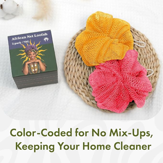 Bathway Loofah Bath Sponge, 2 Pack African Net Sponge Authentic, Exfoliating - Image 6