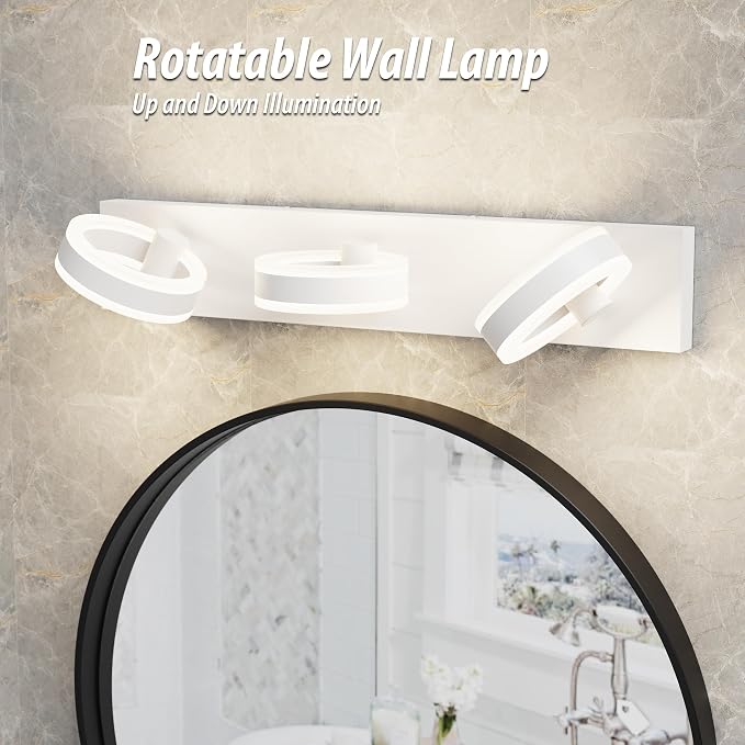 LED Bathroom Light Fixtures, 24inch White Vanity Lights, Modern 3 Light Acrylic - Image 4