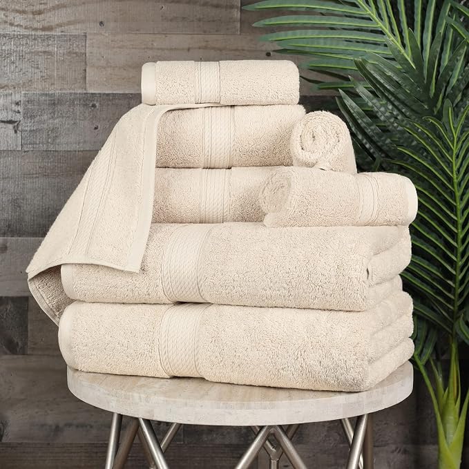 SUPERIOR Egyptian Cotton Pile 8 Piece Towel Set, Includes 2 Bath, 2 Hand - Image 3