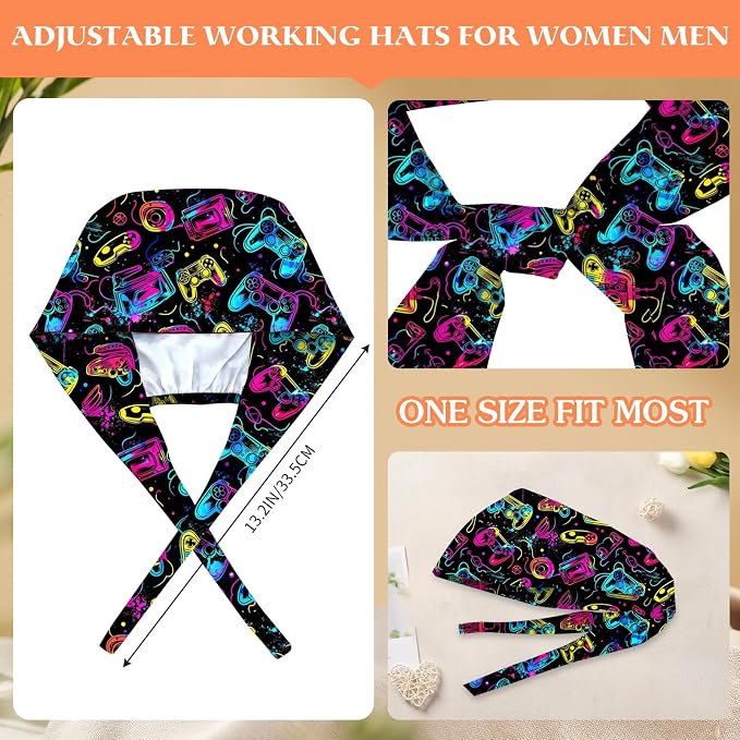 Adjustable Scrub Cap with Buttons & Sweatband, Working Hat with Elastic Tie Back - Image 4