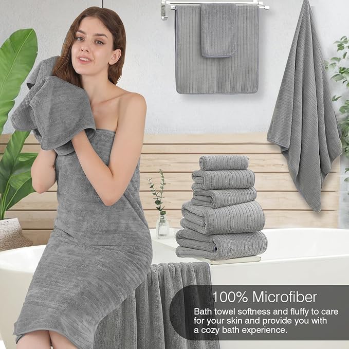 Hailea 18 Piece Family Bath Towel Set Include 6 Bath Towels, 6 Hand Towels and - Image 4