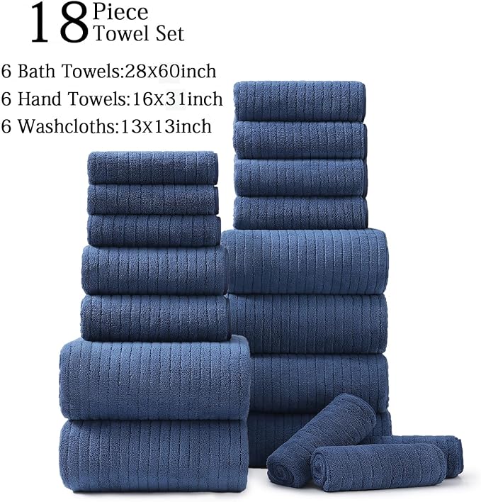 Hailea 18 Piece Family Bath Towel Set Include 6 Bath Towels, 6 Hand Towels and - Image 9