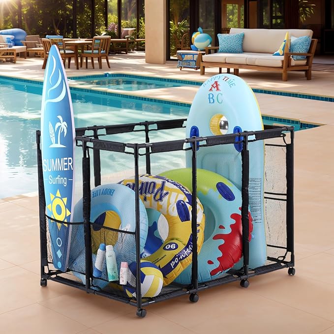 Tiita Pool Storage Bin, Rolling Pool Toy Storage Organizer, Parts & - Image 3