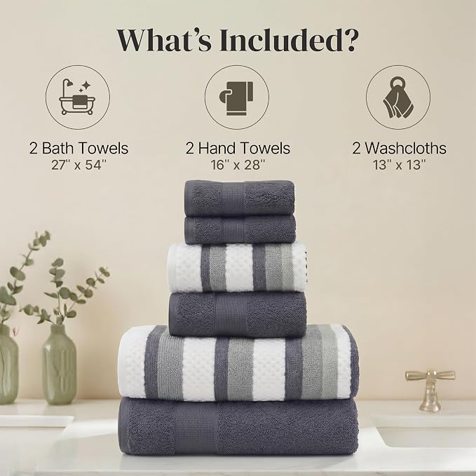 Modern Threads Pax 6-Piece Reversible Yarn Dyed Jacquard Towel Set - Image 3