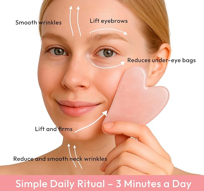 Rose Quartz Gua Sha Facial Tool Heart-Shaped Crystal - Image 7