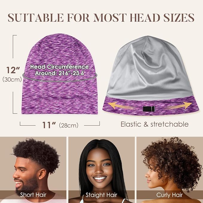 LULUSILK Mulberry Silk Lined Sleep Cap, No More Frizzy Tangled Hair, Stay On - Image 5