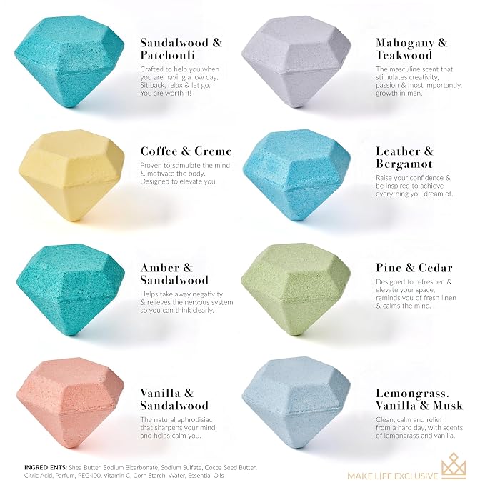 Bath Bombs for Men – 8 Large Diamond Shape Natural Mens Bath Bombs | Relaxing - Image 2