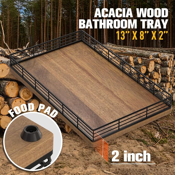 Large Bathroom Vanity Tray – 13" x 8" Acacia Decorative Wooden Tray - Image 6