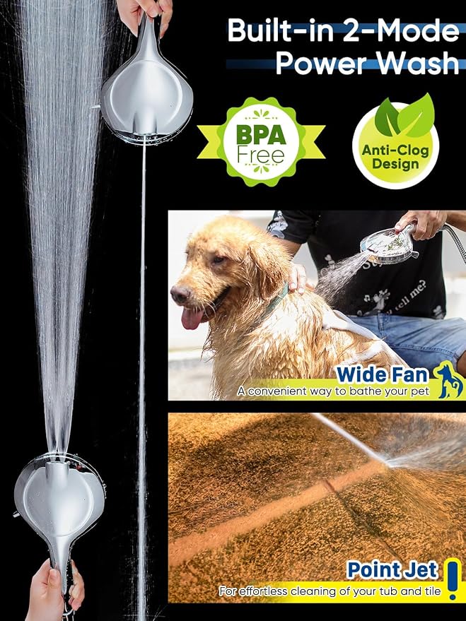 Pavezo® High Pressure Shower Head Handheld 5" Large, Extra Long 60" SS Hose - Image 3