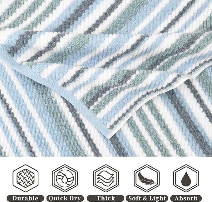 VOOVA & MOVAS Blue Striped Washcloths 6 Pack, 100% Cotton, Ultra Soft, Quick Dry - Image 2