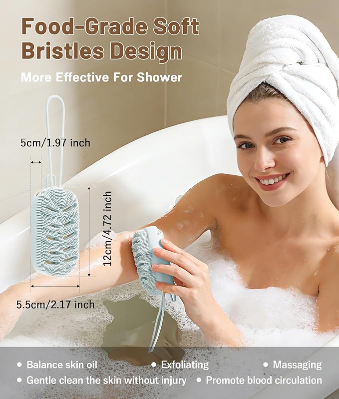 3 Pack Silicone Body Scrubber Set Include Silicone Bath Sponge Brush + Body - Image 2