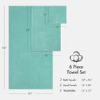 Madison Park Bathroom Towel Set of 6 Diagonal Ribbed, Turquoise 100% Cotton - Image 9