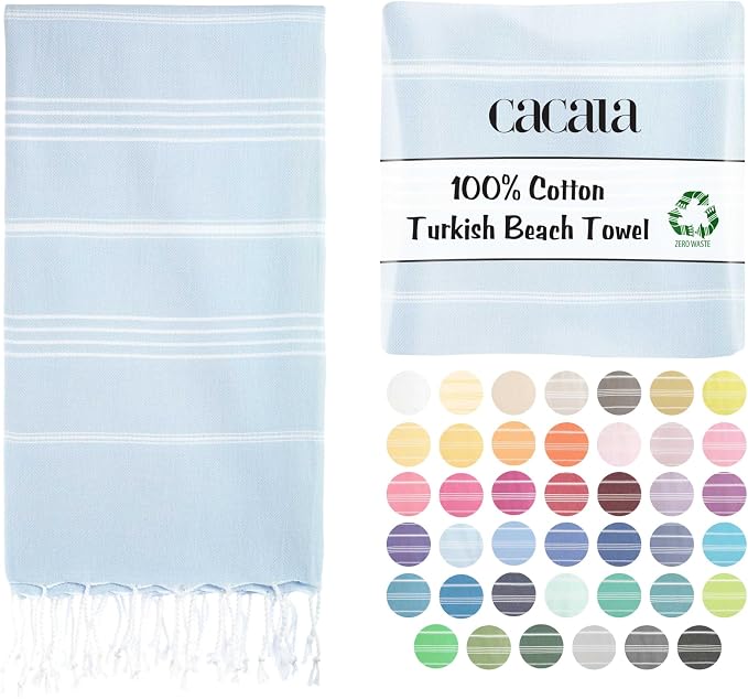 Cacala Lightweight and Thin Turkish Beach Towel 100% Cotton Sand-Free and by CACALA