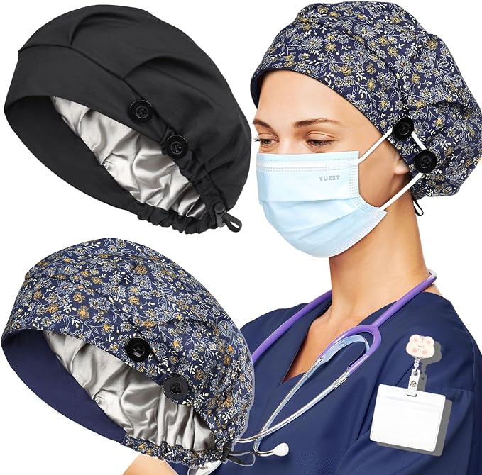 2 Pack Satin Lined Bouffant Scrub Caps - Image 5