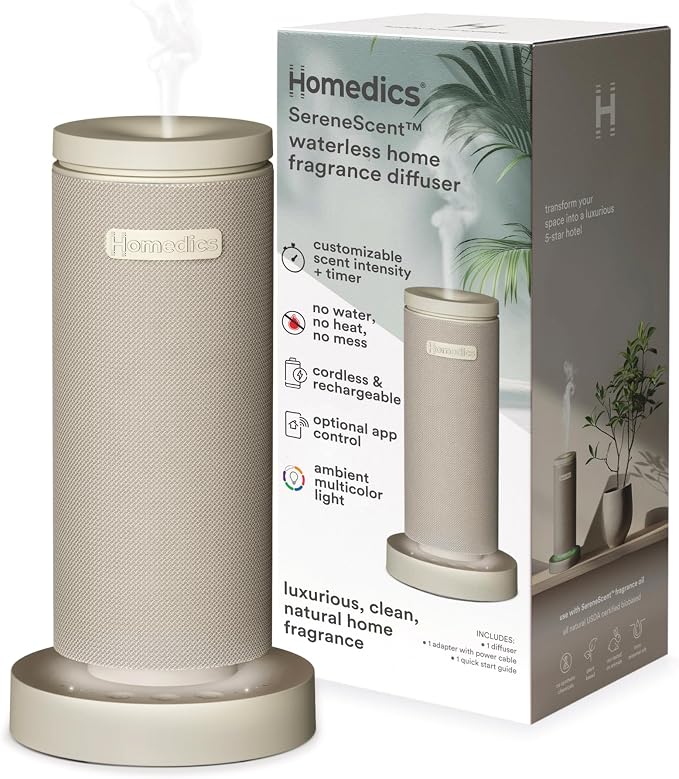 Homedics SereneScent Mini Fabric Rechargeable Waterless Diffuser, Cordless by Homedics
