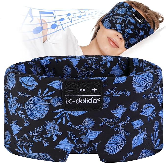 LC-dolida Sleep Mask with Bluetooth Headphones, Extra Large Silk Eye Mask by LC-dolida