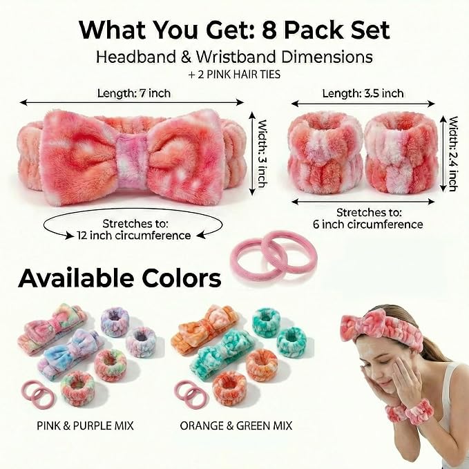 8 Pcs Spa Headband and Wristbands Set - Image 6
