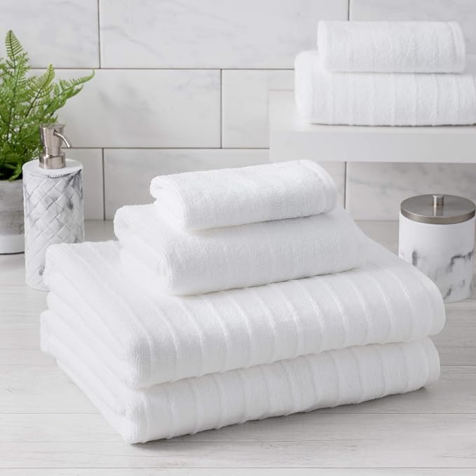 Welhome James 100% Cotton Textured Stripe Towel Set - Image 2