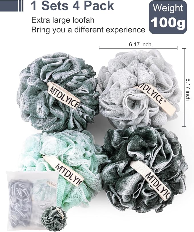 MTDLYICE Loofah Sponge, XXL Large Loofah 100g 4 Pack, Bath Sponge Soft Mesh - Image 3