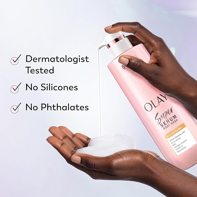 Olay Super Serum Body Wash for Extra Dry Skin, 24hr Long Lasting Hydration - Image 9