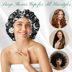 2 PCS Shower Cap Waterproof Double Layer Elastic Adjustable Reusable Hair Bath - Image 4