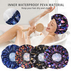 4 PCS Shower Cap for Women, Elastic and Reusable Bath Caps, Double Layers - Image 6