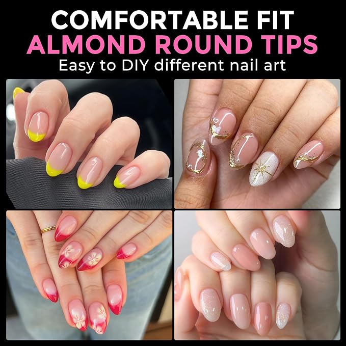 UNA GELLA Short Almond Round Fake Nails 216pcs Almond Press on Nails Pre-shape - Image 2