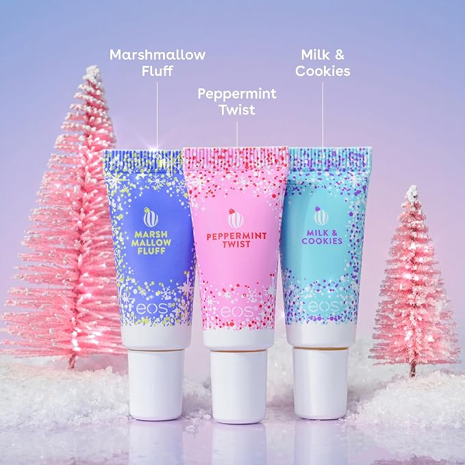 eos Holiday 24H Moisture Mini Super Balm Set, Peppermint Twist, Milk & Cookies - Image 2