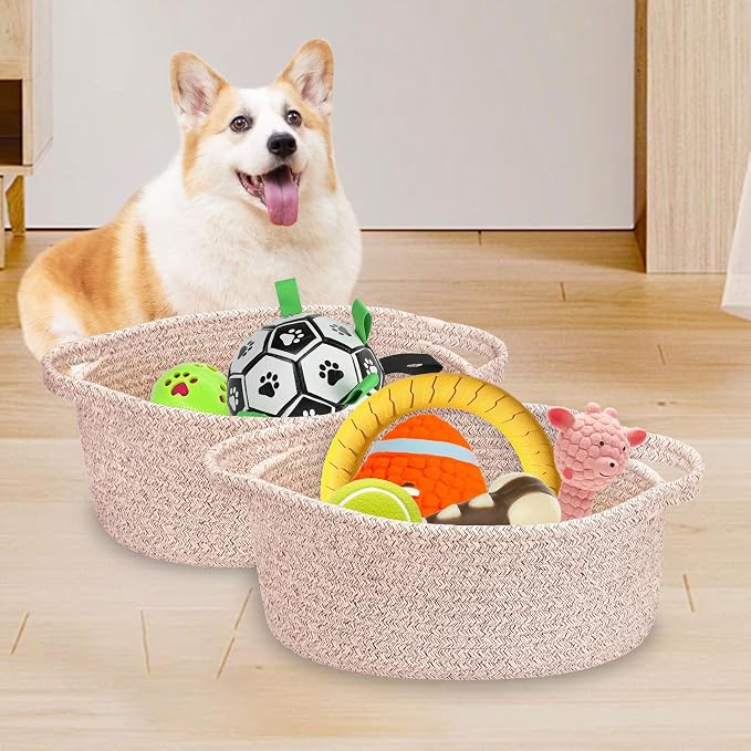 ABenkle Small Basket with Handles, Boho Decorative Rope Woven Dog Cat Toy - Image 7