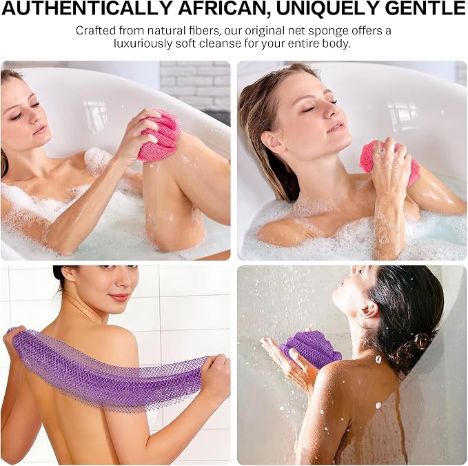 UJFQBH African Net Sponge Authentic 2-Pieces Exfoliating Body Scrubber - Image 2