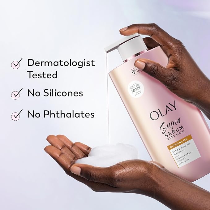 Olay Super Serum Body Wash for Extra Dry Skin, 24hr Long Lasting Hydration - Image 7