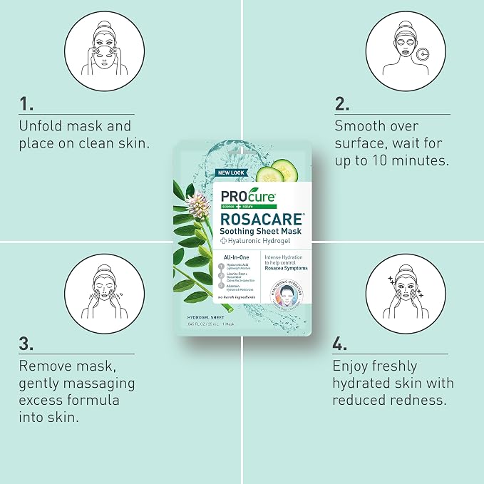 PROcure Rosacare Redness Relief Sheet Face Mask – 5 Pack – Hyaluronic Acid - Image 6