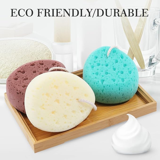 3 Pcs Bath Sponge for Women, Body Wash Sponges Loofah Body Scrubber, 3 Colors & - Image 2