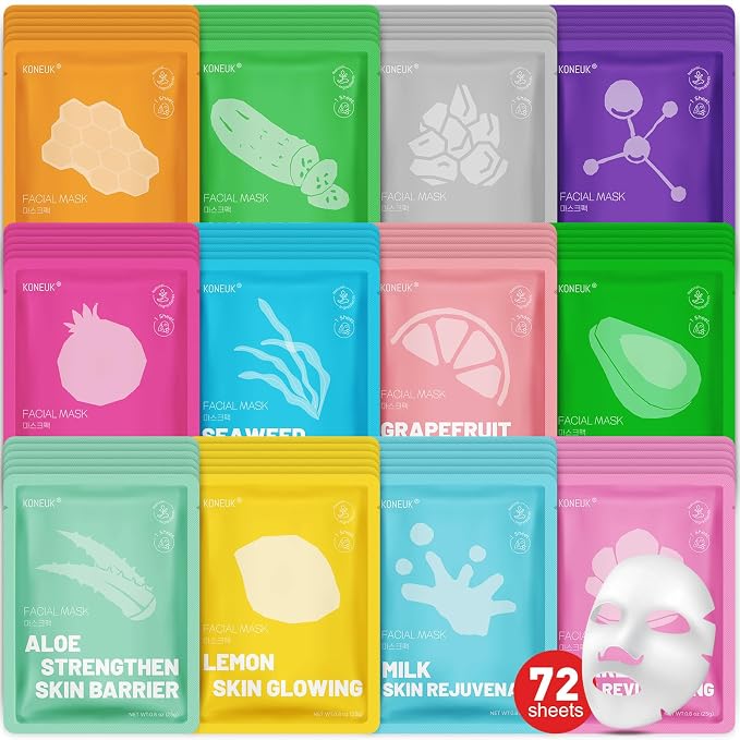 KONEUK 72 Pack Collagen Face Masks Skincare Set by KONEUK