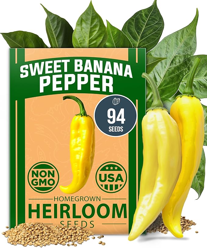 HOME GROWN Banana Pepper Seeds 94+ Heirloom Non GMO Seeds by HOMEGROWN