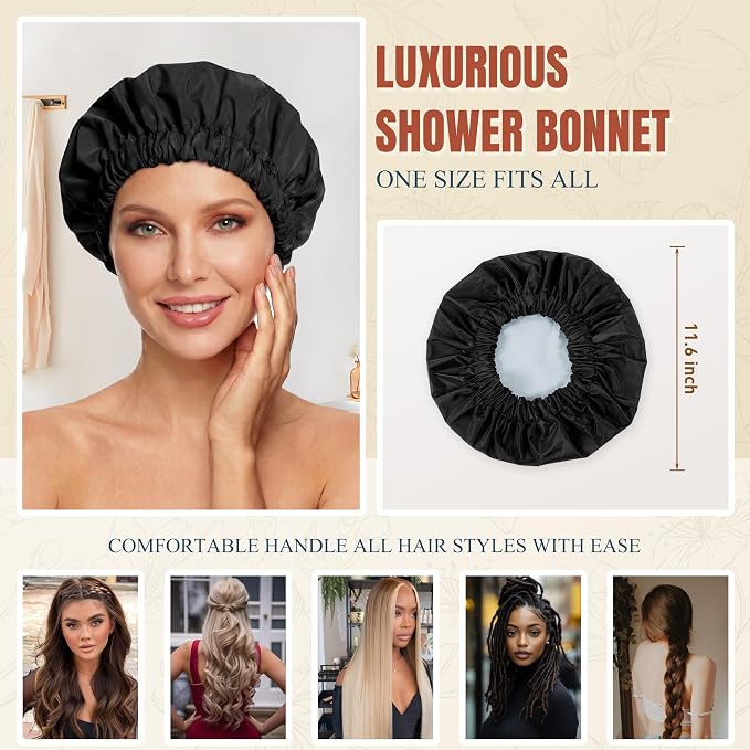 Reusable Shower Cap for Women, Large Waterproof Shower Bonnet - Image 4