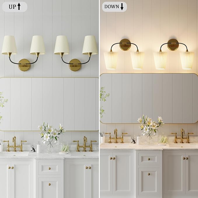 Bathroom Vanity Light with Fabric Shade, 2-Light Bathroom Vanity Light Over - Image 8