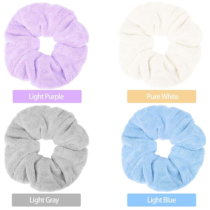 4 Pieces Large Towel Microfiber Drying Soft Scrunchies Thick Scrunchies Fuzzy - Image 3