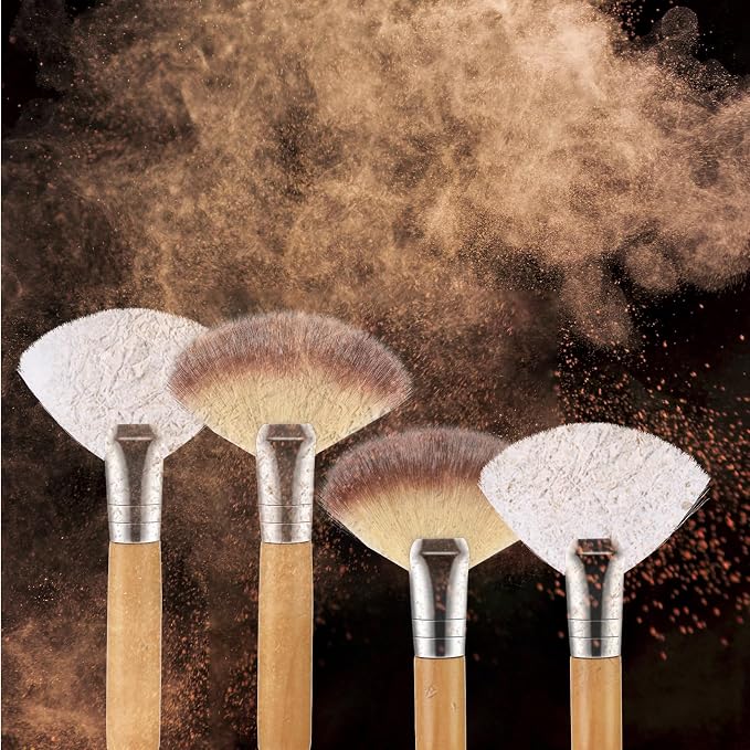 4Pcs Fluffy Facial Brushes Esthetician Fan Brushes Esthetician Short Handle Fan - Image 4