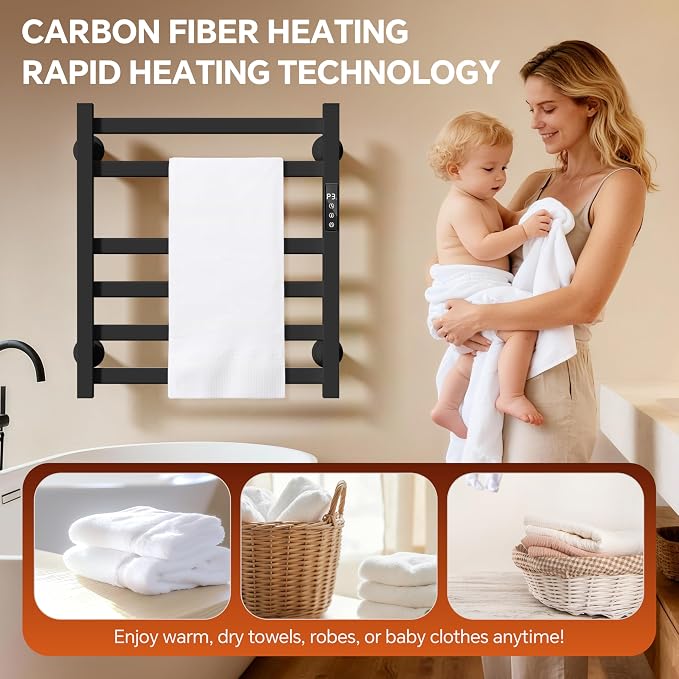 Electric Towel Warmer Wall Mounted, 6 Bar Heated Towel Rack - Image 6
