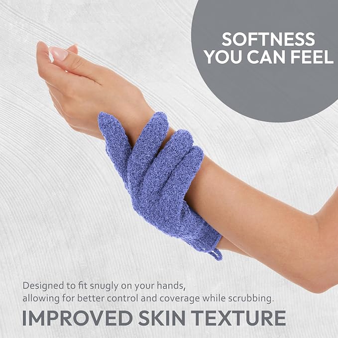 4 Pairs Exfoliating Gloves, 100% Nylon, Dual Texture Body Scrub - Image 2