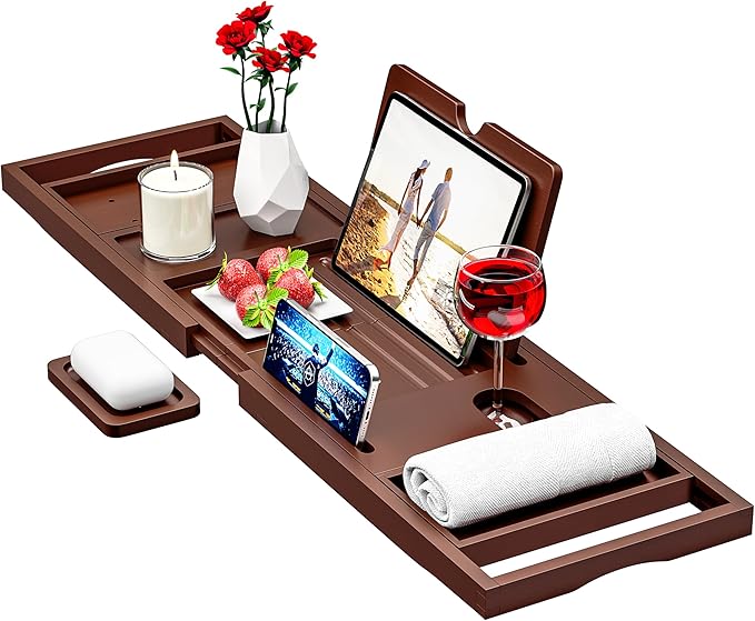 Premium Bamboo Bathtub Caddy Tray by Banlilu