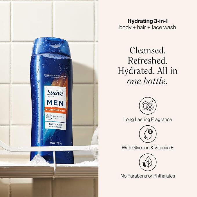 Suave Men Hydrating 3-in-1 Body + Hair + Face Wash - Image 2