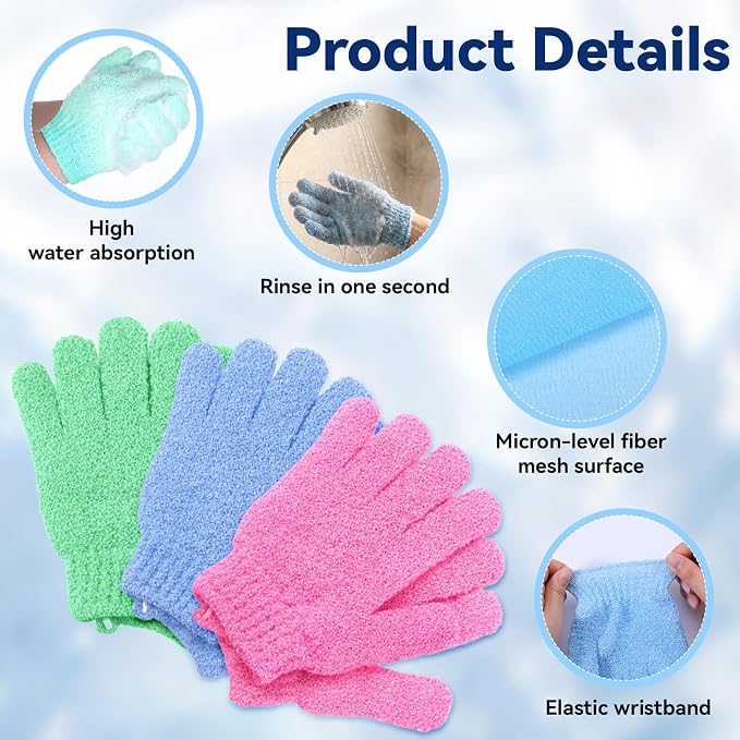 6 Pack African Net Sponge Exfoliating Glove Set, Including 3 Pcs Bath Sponge - Image 3